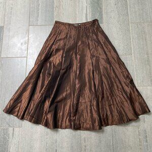 Van Klee Taffeta Gored Full Sweep Circle Midi Skirt Brown Size Small